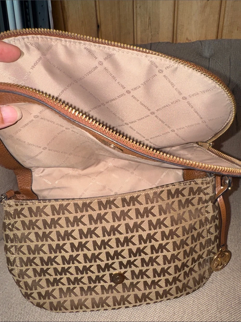 Michael Kors Tan Brown MK Logo Shoulder Bag